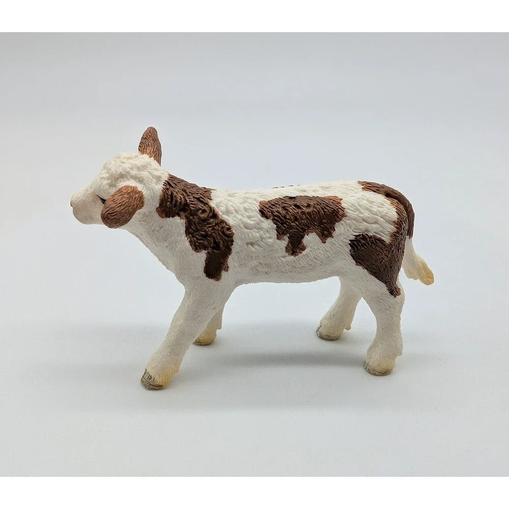 SCHLEICH Brown & White SIMMENTAL CALF Cow Farm Animal Figure 2015 Retired